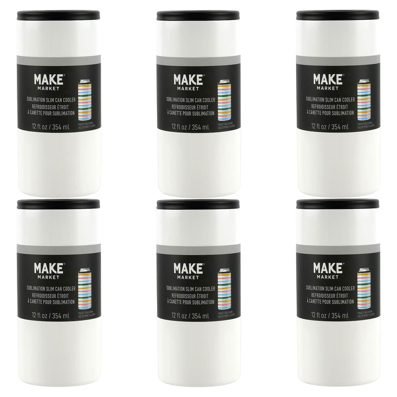 6 Pack: 12oz. Slim Stainless Steel Sublimation Can Cooler by Make Market®